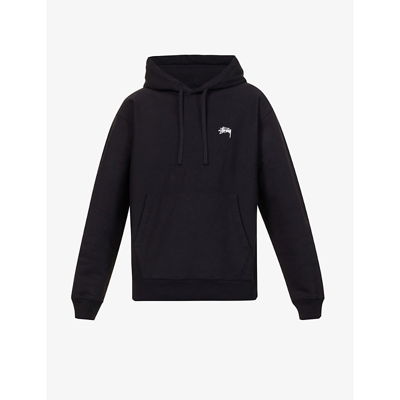 Shop Stussy Logo-embroidered Dropped-shoulder Cotton-jersey Hoody In Black
