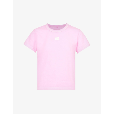 Shop Alexander Wang Essential Brand-print Cotton T-shirt In Pink Glo