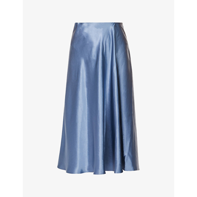 Shop Max Mara Coimbra High-waist Satin Midi Skirt In Cornflower Blue