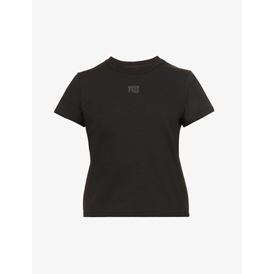 Shop Alexander Wang Essential Brand-print Cotton T-shirt In Black