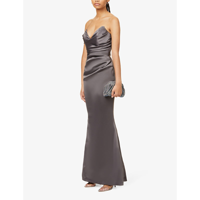 House Of Cb Fleur Sweetheart-neckline Fishtail-hem Woven Maxi Dress In Shadow