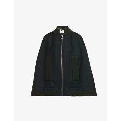 Ports 1961 Shawl-neck Ribbed-trim Wool Cape In Dark Green