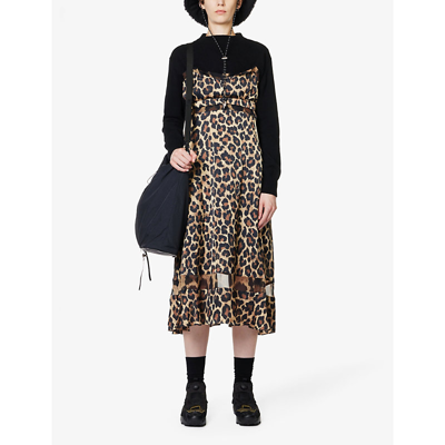 Shop Sacai Leopard-print Flared-hem Wool And Chiffon Maxi Dress In Beige
