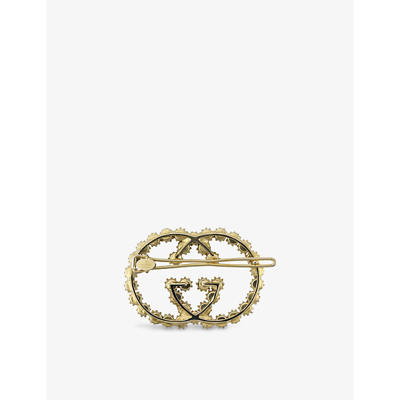 Shop Gucci Women's Yellow Gold Interlocking-g Brass And Resin Pearl Earrings