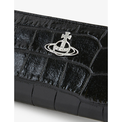 Vivienne Westwood Orb-logo Croc-embossed Leather Card Holder In Black ...