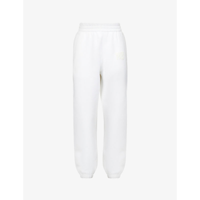 Shop Alexander Wang Essential Brand-print Cotton-blend Jogging Bottoms In White