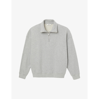 Shop Sandro Men's Noir / Gris Relaxed-fit Zip-neck Organic-cotton Sweatshirt