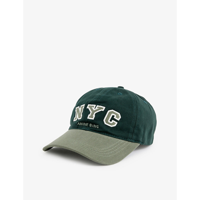 Shop Anine Bing Nyc-appliqué Cotton Baseball Cap In Green