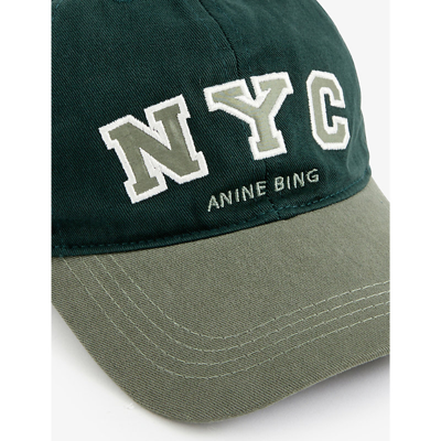 Shop Anine Bing Nyc-appliqué Cotton Baseball Cap In Green