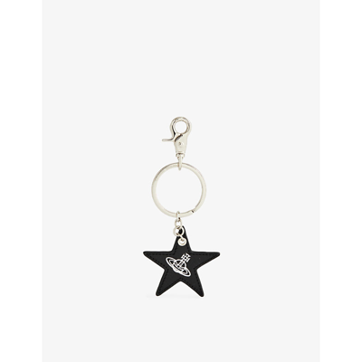 Shop Vivienne Westwood Black Orb-print Star Leather Keyring