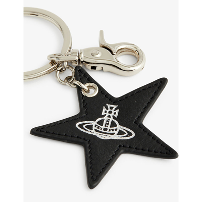 Shop Vivienne Westwood Black Orb-print Star Leather Keyring