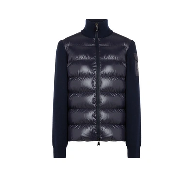 Shop Moncler Ribbed And Quilted Cardigan In Blue