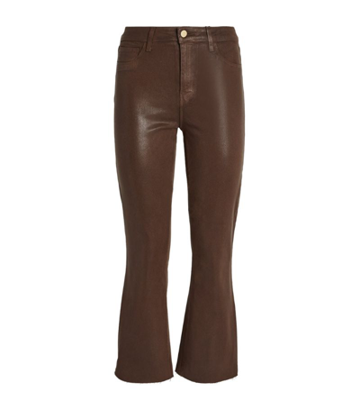 Shop L Agence Coated Kendra Cropped Flared Jeans In Brown