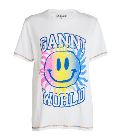 Shop Ganni Smiley Face Graphic T-shirt In White