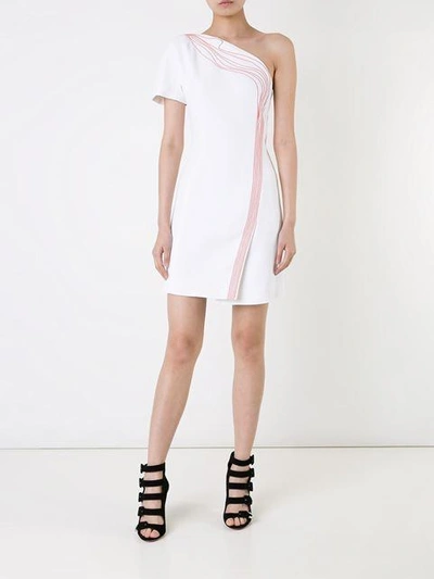 Shop Mugler Embroidered Detail One-shoulder Dress - White