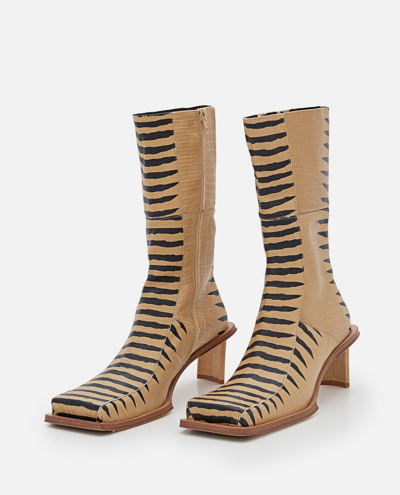 Shop Miista Amparo Zebra Print Leather Ankle Boots In Beige