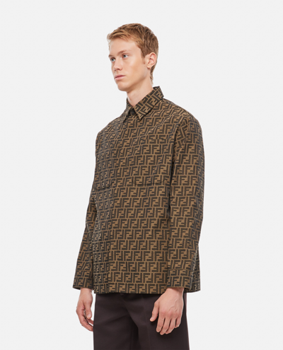Shop Fendi Ff Overshirt Jacket In Brown