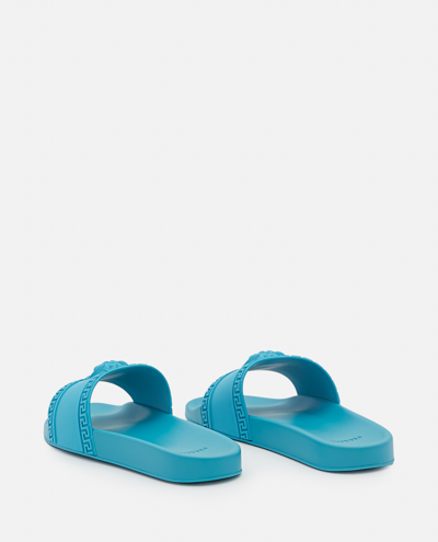 Shop Versace Rubber Medusa Slides In Blue