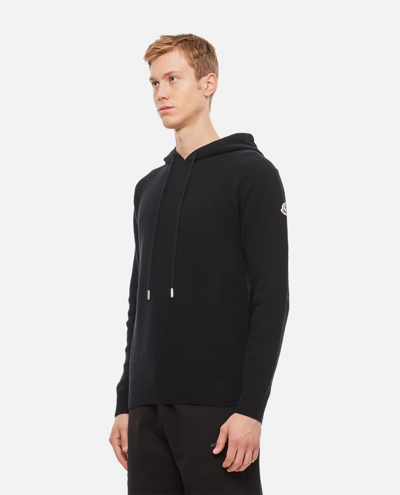 Shop Moncler Wool Hoodie Sweatshirt In Black