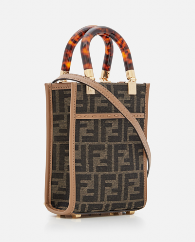 Shop Fendi Mini Sunshine Canvas Bag With Tobacco Logo In Brown