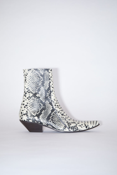 Shop Acne Studios Snake Print Leather Ankle Boots In Multi Beige