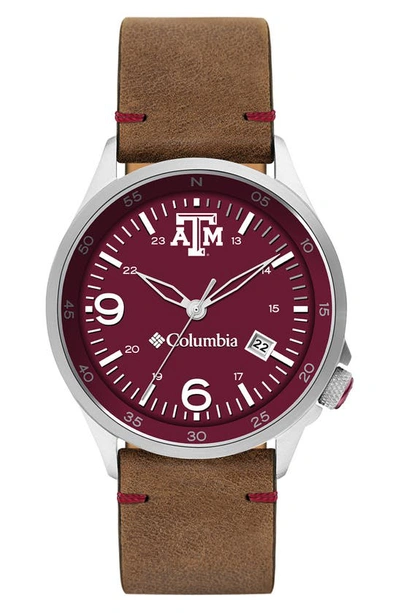 Shop Columbia Canyon Ridge Texas A&m Leather Strap Watch, 42mm In Maroon