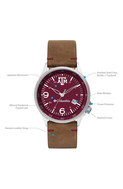 Shop Columbia Canyon Ridge Texas A&m Leather Strap Watch, 42mm In Maroon