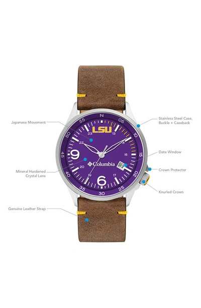 Shop Columbia Canyon Ridge Lsu Leather Strap Watch, 42mm In Purple
