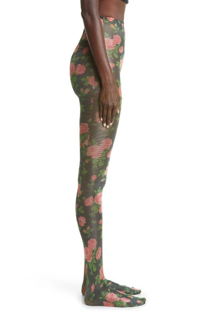 Richard Quinn Floral Print Sheer Tights In Rouge | ModeSens