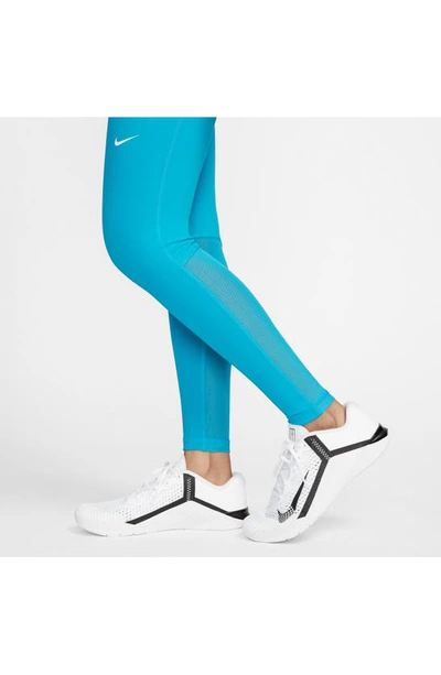 Shop Nike Pro Mid Rise Leggings In Laser Blue/ Black/ White