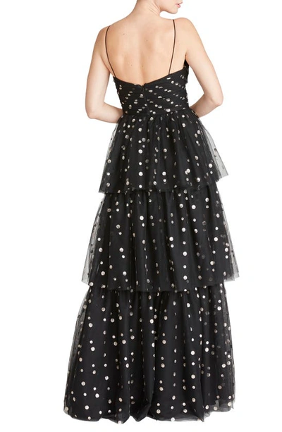 Shop ml Monique Lhuillier Tiered Metallic Dots Dress In Black