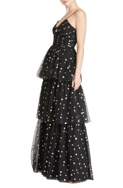 Shop ml Monique Lhuillier Tiered Metallic Dots Dress In Black