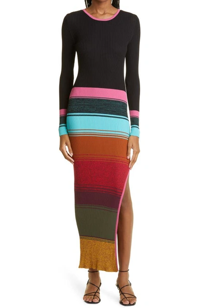 Shop Staud Clara Stripe Cutout Ribbed Long Sleeve Sweater Dress In Mosaic Stripe