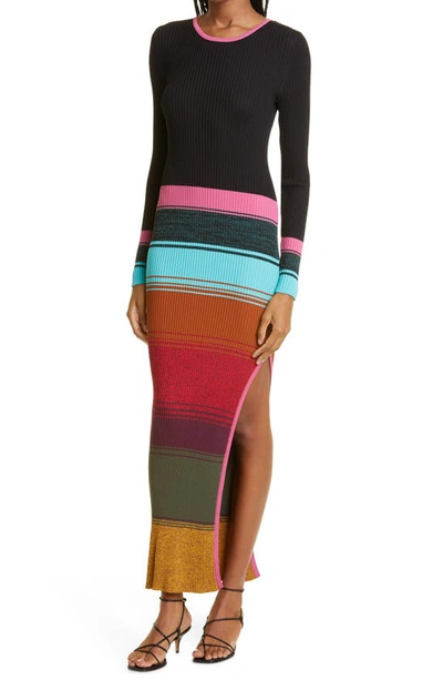 Shop Staud Clara Stripe Cutout Ribbed Long Sleeve Sweater Dress In Mosaic Stripe