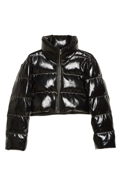 Shop Staud Ace Crop Faux Leather Puffer Jacket In Black