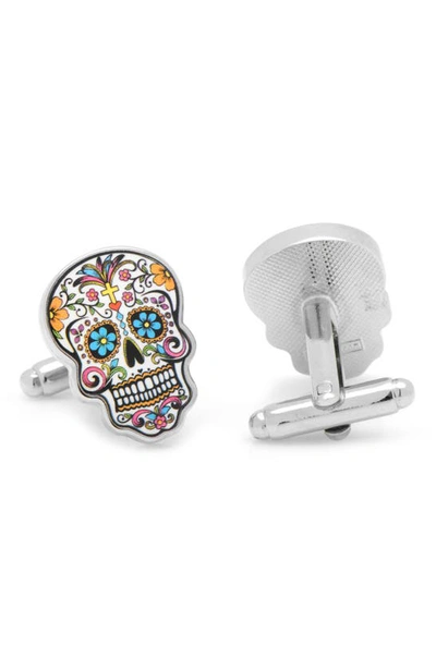 Shop Cufflinks, Inc 'day Of The Dead' Cuff Links In Silver/ Black/ Pink