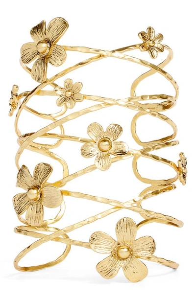 Shop Karine Sultan Large Flower Cuff Bracelet In Gold