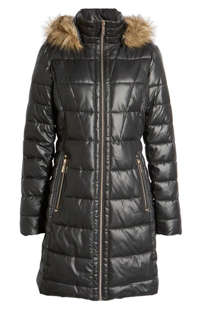 Shop Gallery Faux Fur Trim Puffer Jacket In Black