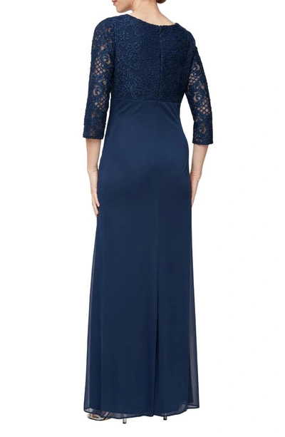 Alex Evenings Sequin Lace A-line Gown In Navy
