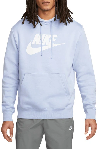 Shop Nike Sportswear Club Fleece Logo Hoodie In Light Marine/ Marine/ White