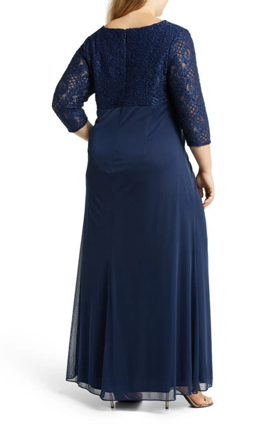 Shop Alex Evenings Beaded Lace Bodice Empire Waist Gown In Navy