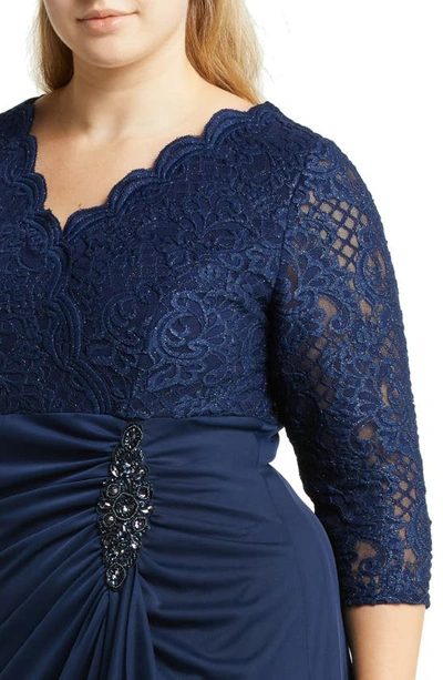 Shop Alex Evenings Beaded Lace Bodice Empire Waist Gown In Navy