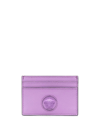 Shop Versace Card Holder With Medusa Decoration In Pink & Purple