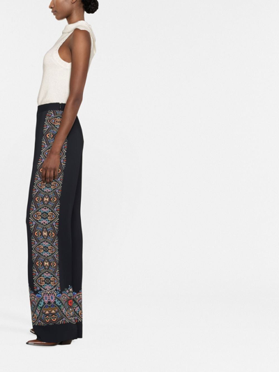 Shop Etro Straight Leg Trousers With Abstract Print In Black