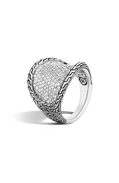 Shop John Hardy Classic Chain Pavé Diamond Saddle Ring In Silver