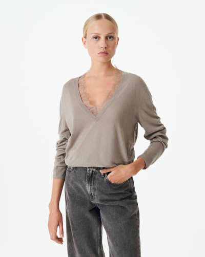 Shop Iro Haby Lace V-neck Sweater In Grey Lunar