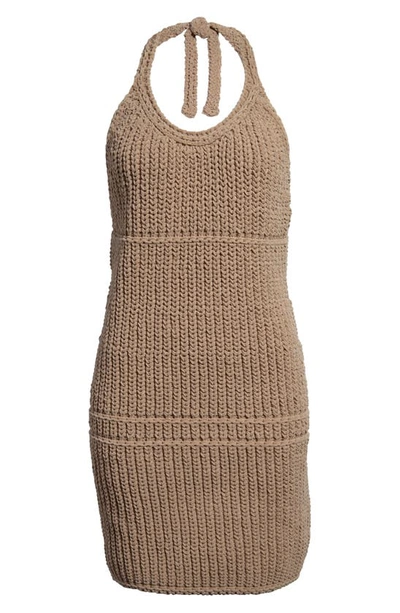 Shop Jacquemus La Robe Nuvola Halter Neck Sweater Dress In Light Brown