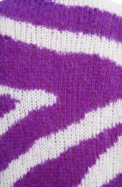 Shop Dries Van Noten Nazareth Zebra Pattern Oversize Alpaca Blend Sweater In Violet