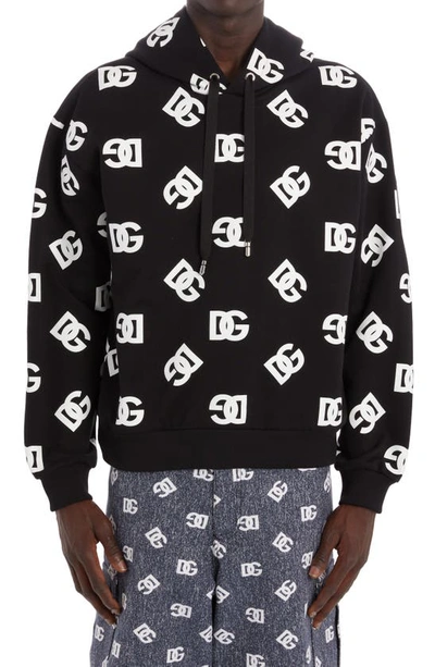 Shop Dolce & Gabbana Dg Logo Oversize Hoodie In Dg Bianco Fdo.nero