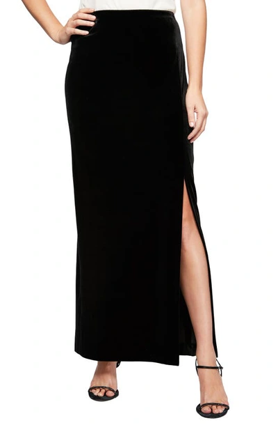 Shop Alex Evenings Side Slit Velvet Maxi Skirt In Black